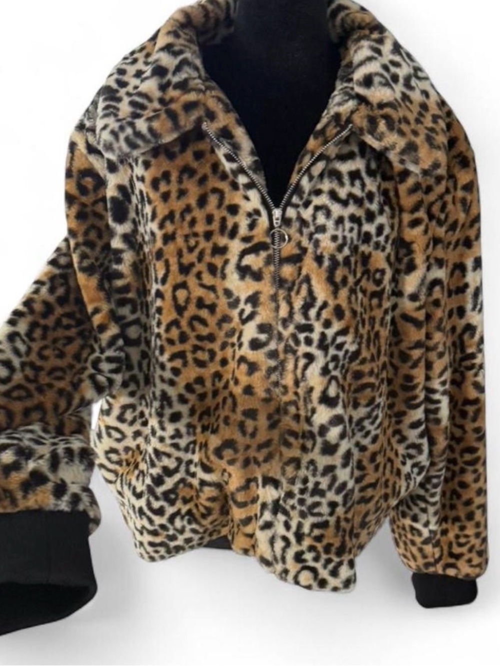 Nine West Leopard Print Faux Fur Jacket in Brown and Black - Picture 2 of 5